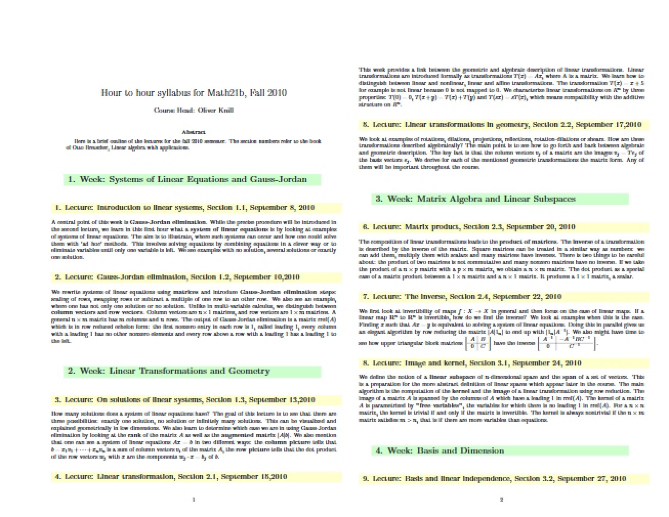 Topic-by-Topic Course Schedule