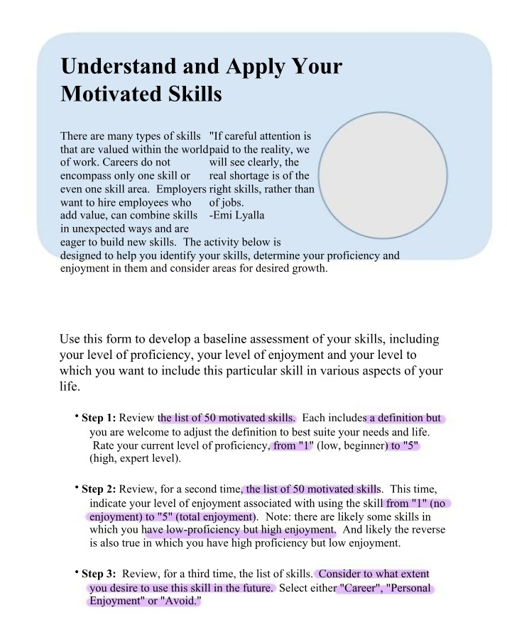 Worksheet - Motivated Skills