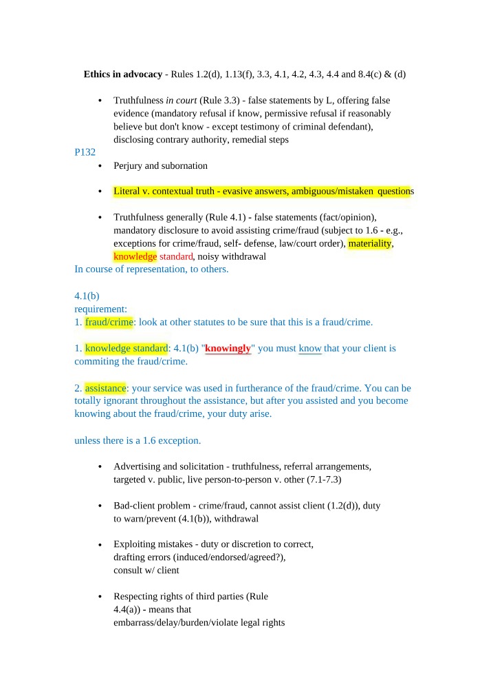 Rules for Ethics in Advocacy