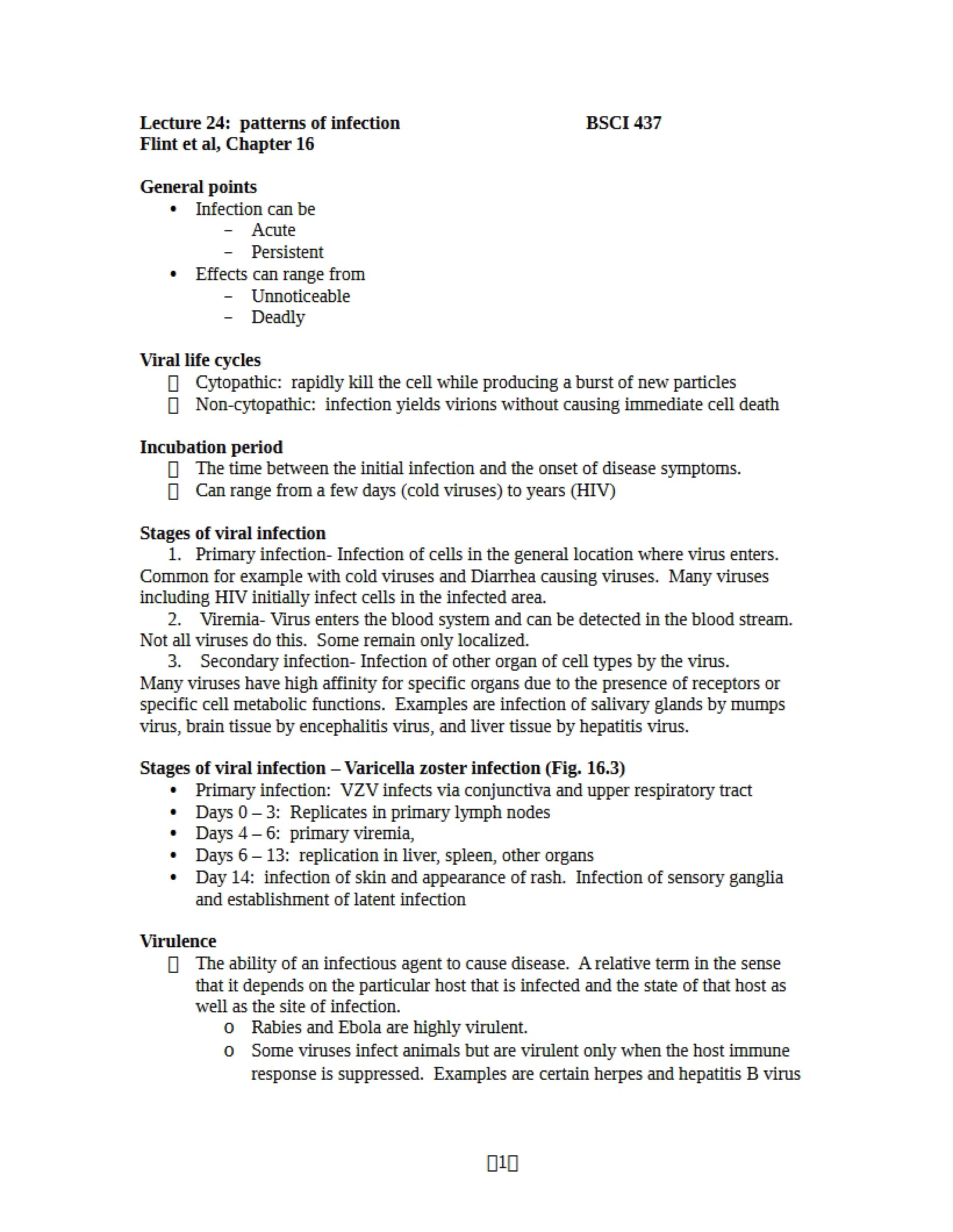 Infection Patterns (Lecture 24)