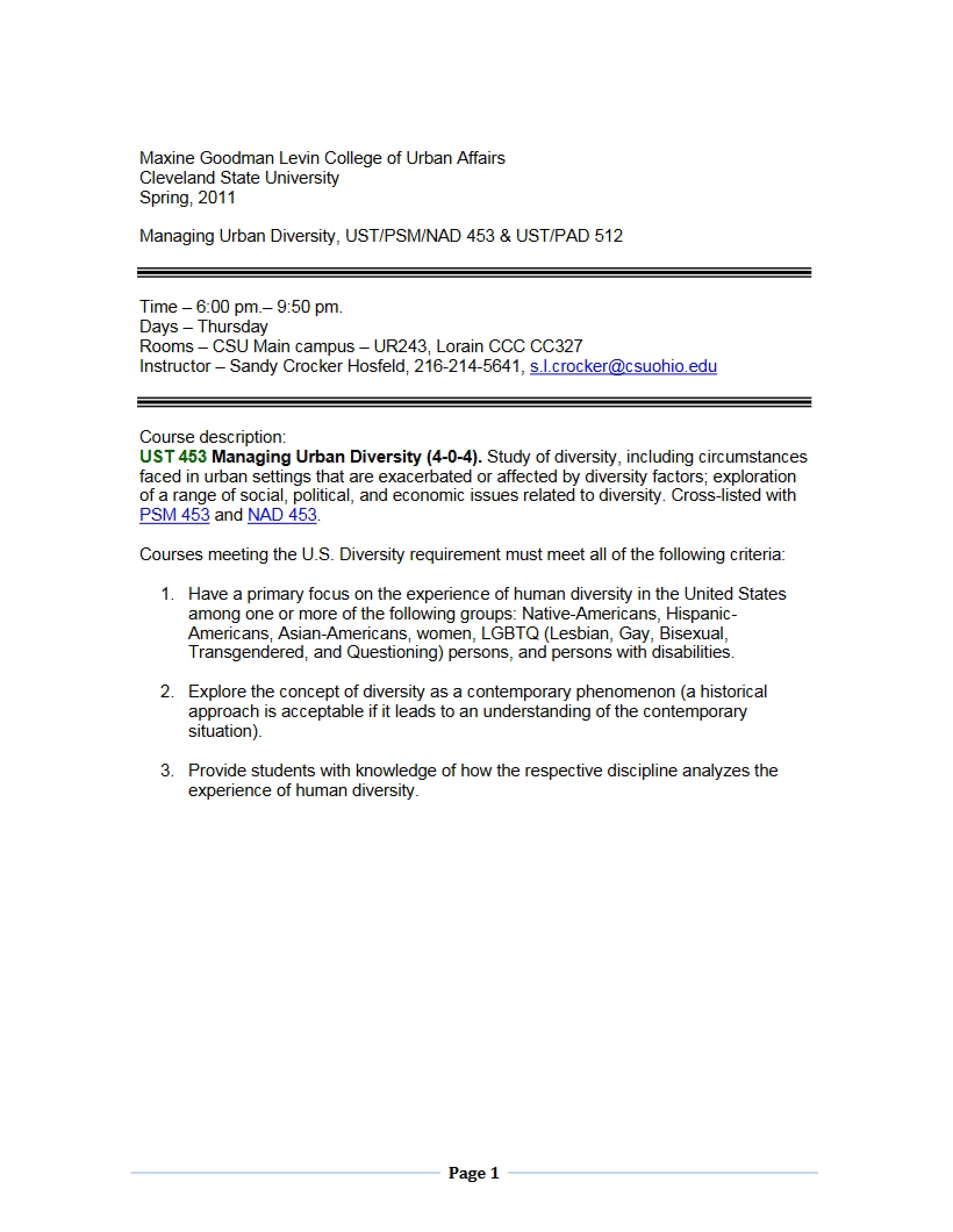 Course Syllabus Managing Urban Diversity