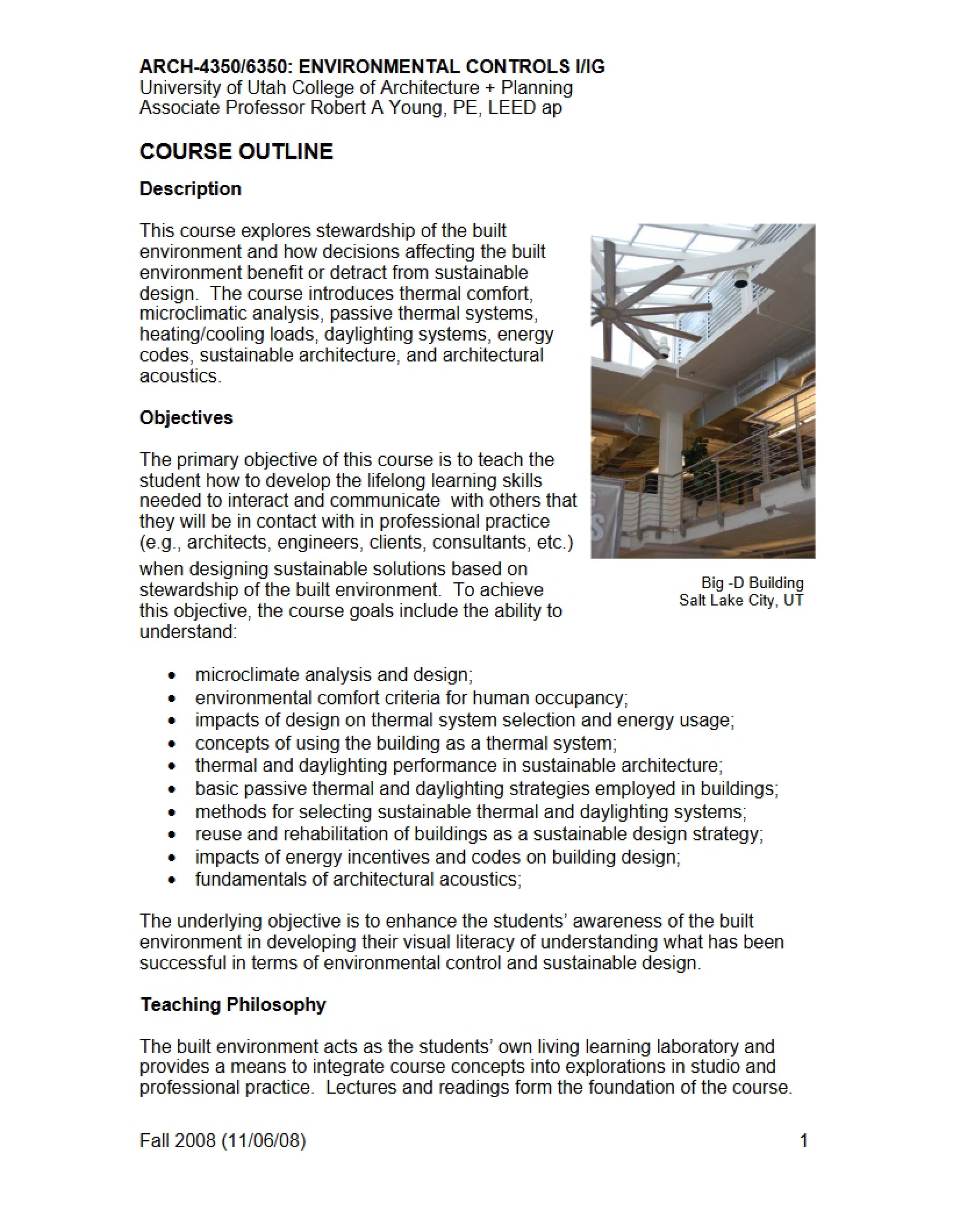Environmental Controls Course Outline