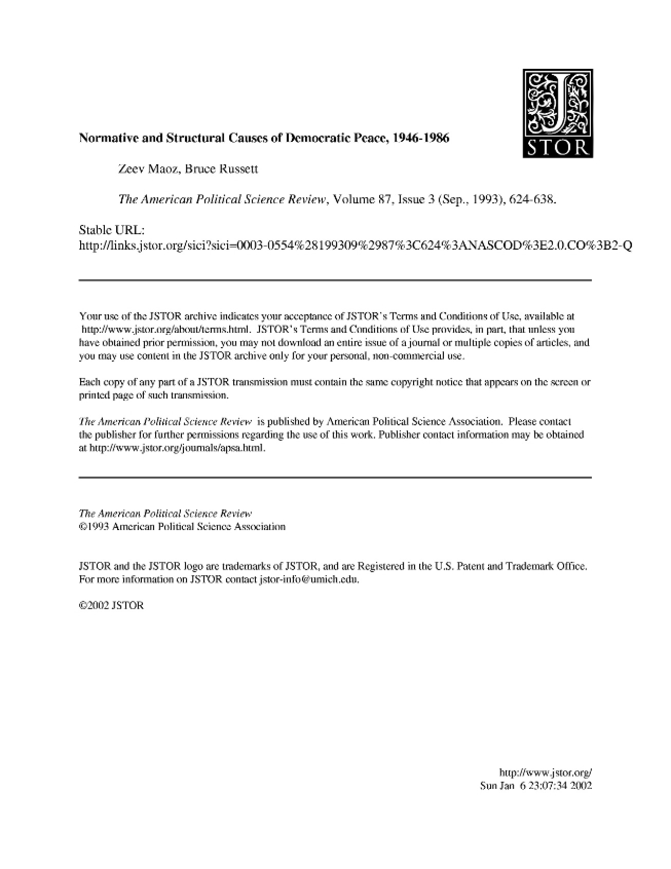 Examination of the Normative and Structural Causes of the Democratic Peace