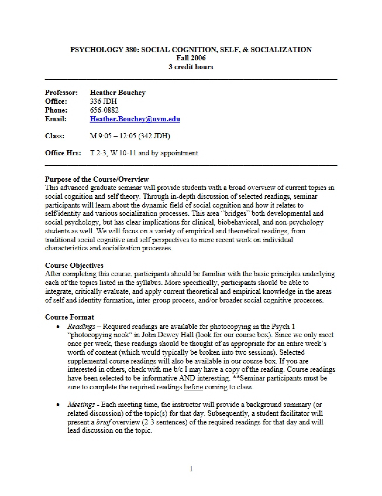 Syllabus for Emotional Development Course