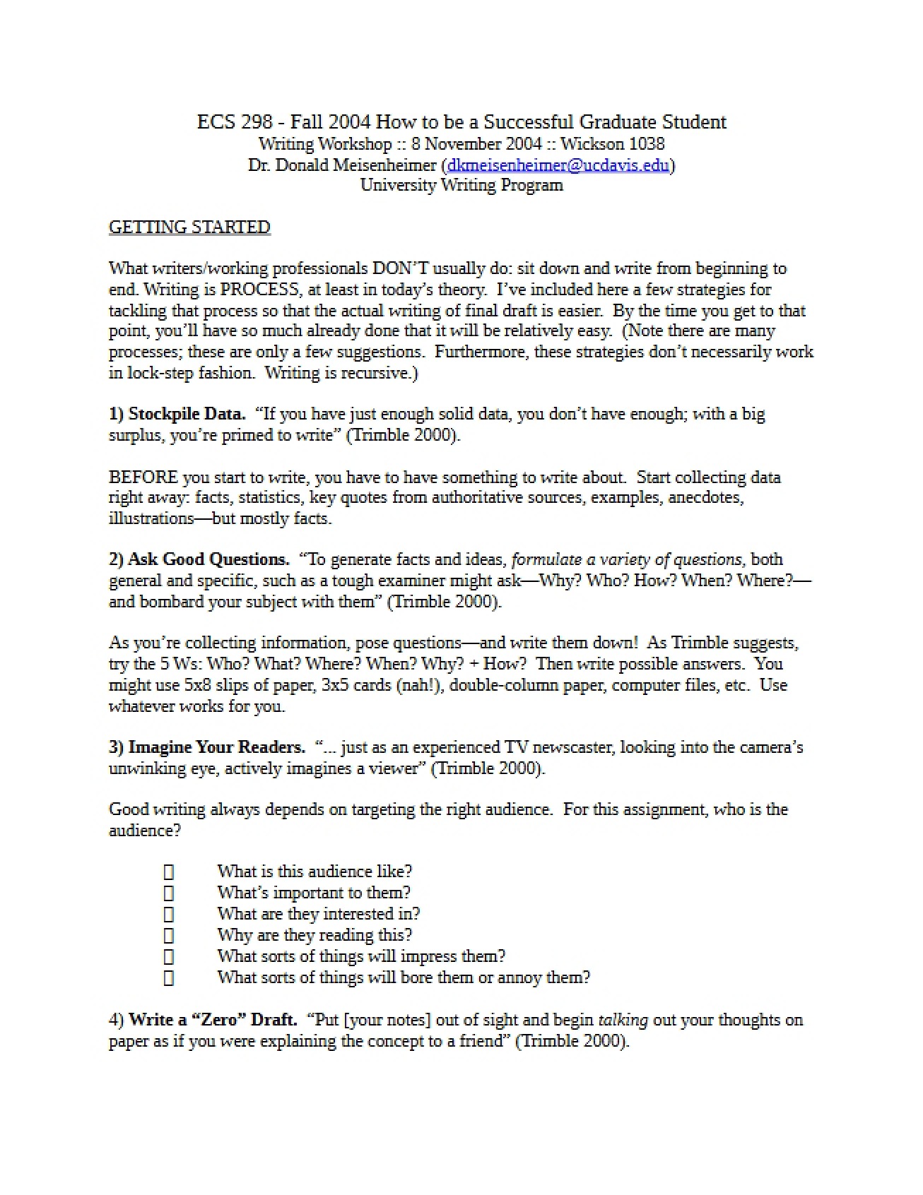 Workshop on Writing