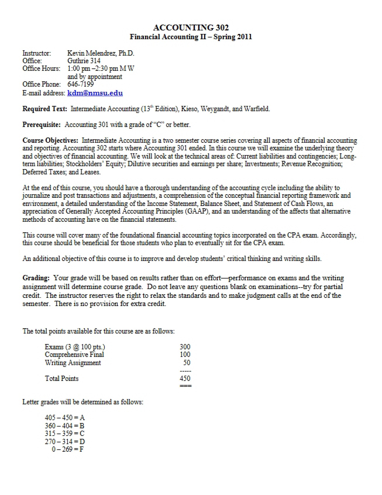 Syllabus for Financial Accounting II