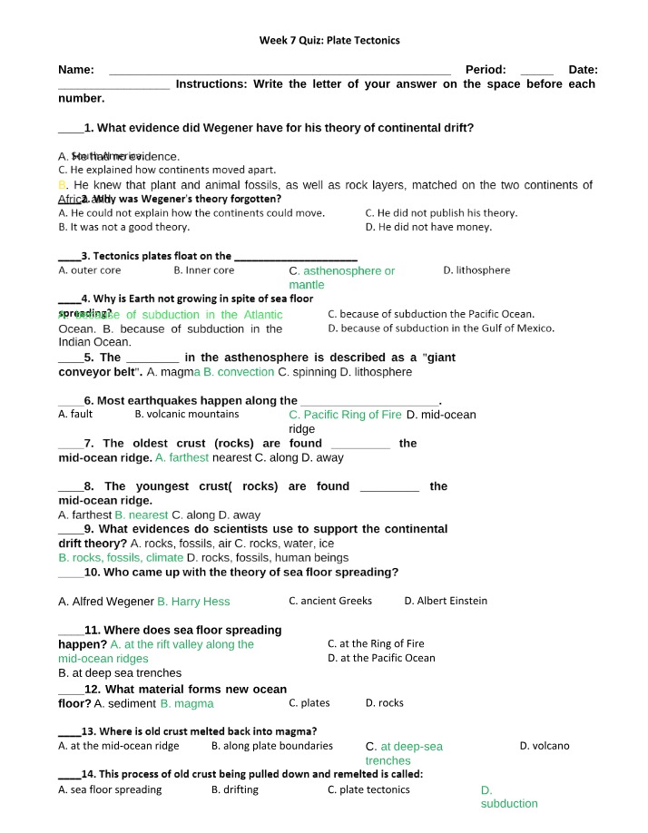 Quiz on Plate Tectonics