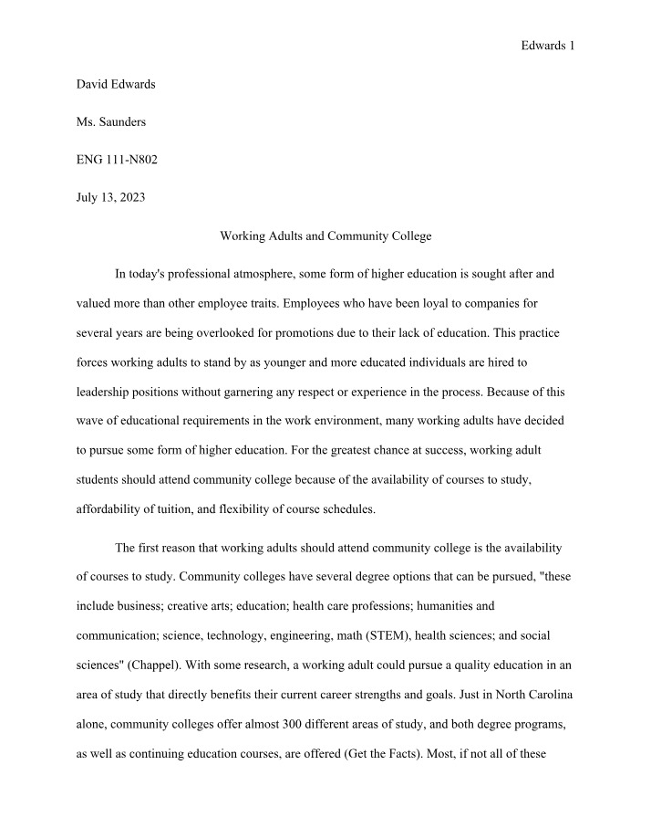 Working Adults in Community College