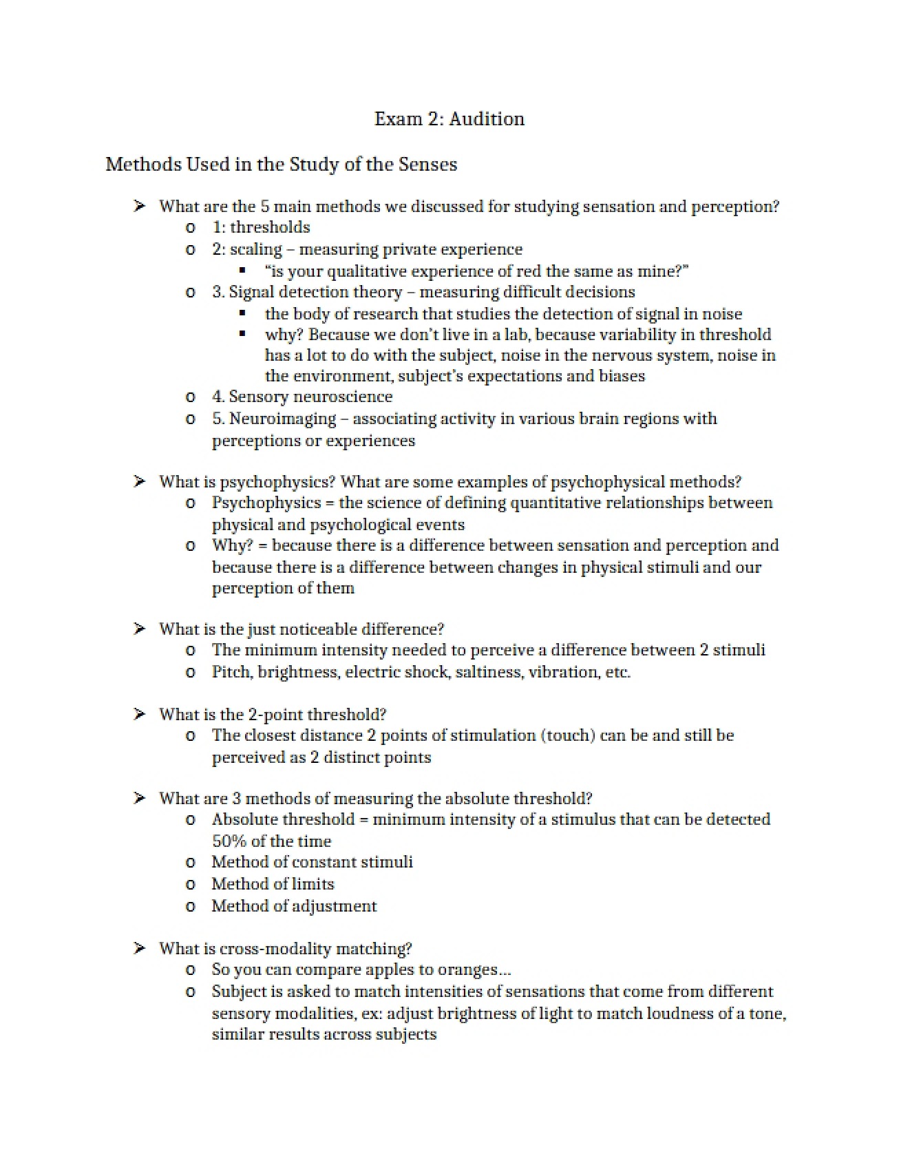 Second Exam Topics The Sense of Audition