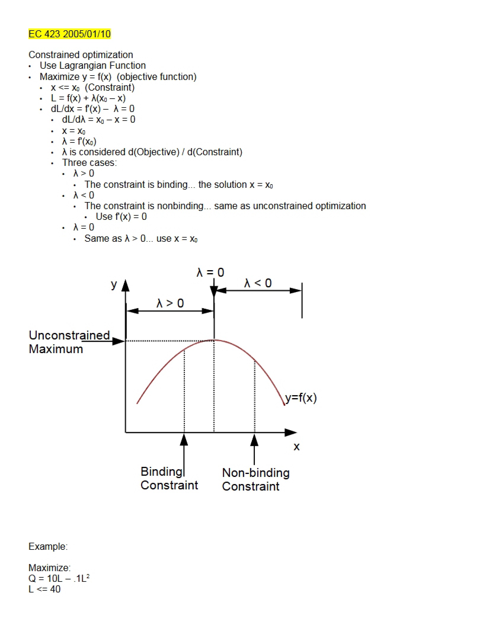 Economic Optimization Notes