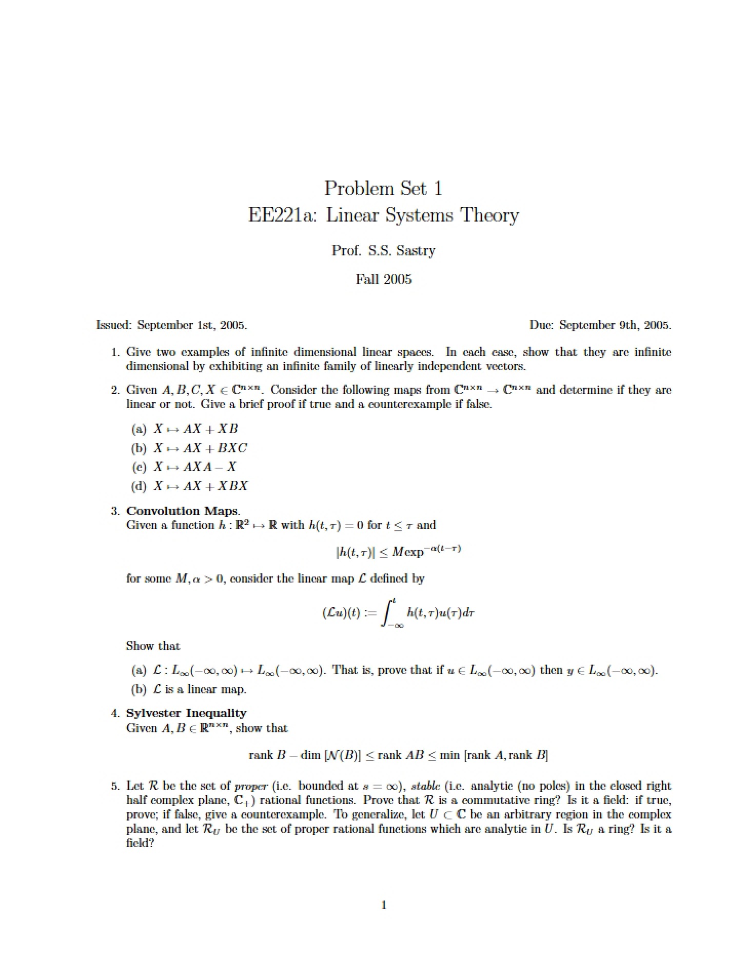 Problem Set 1 (EE 221A)