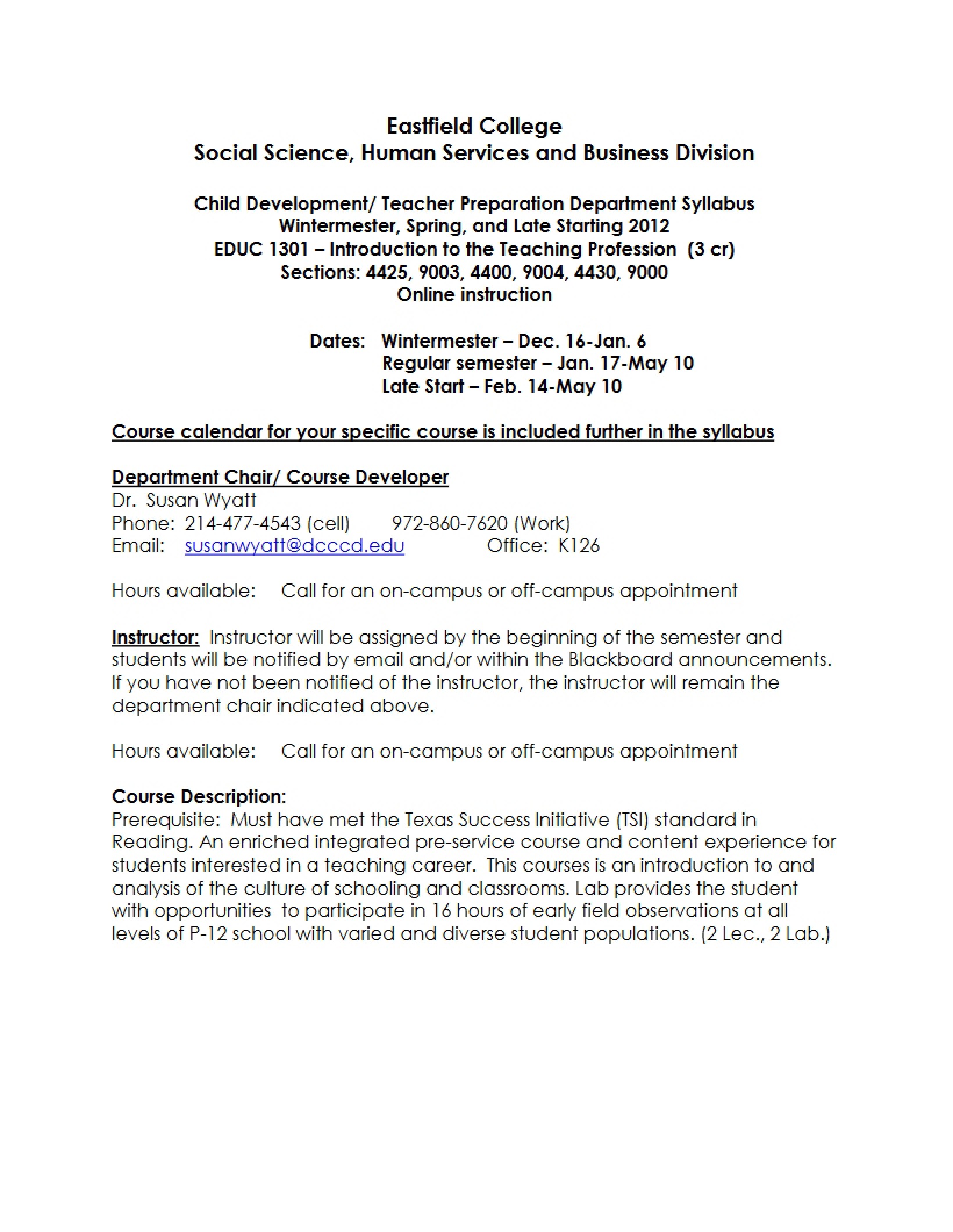 Syllabus - Intro to the Teaching Professi