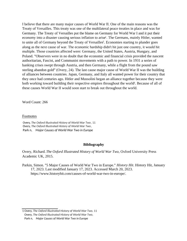 World War II Causes - Economic Hardship and the Treaty of Versailles