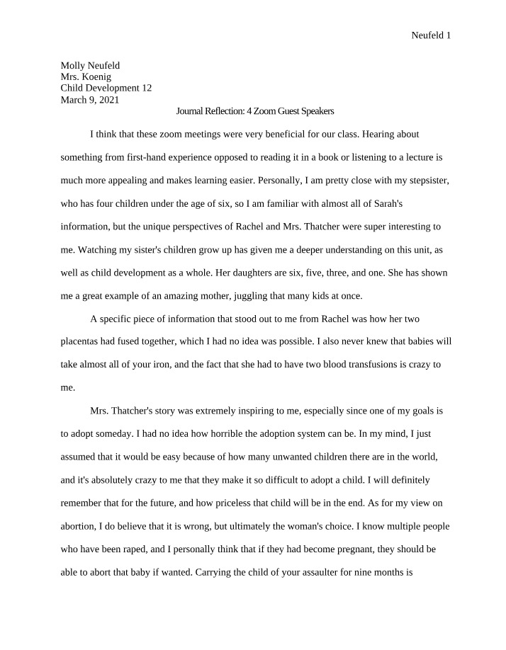 Zoom Guest Speakers - Journal Reflection