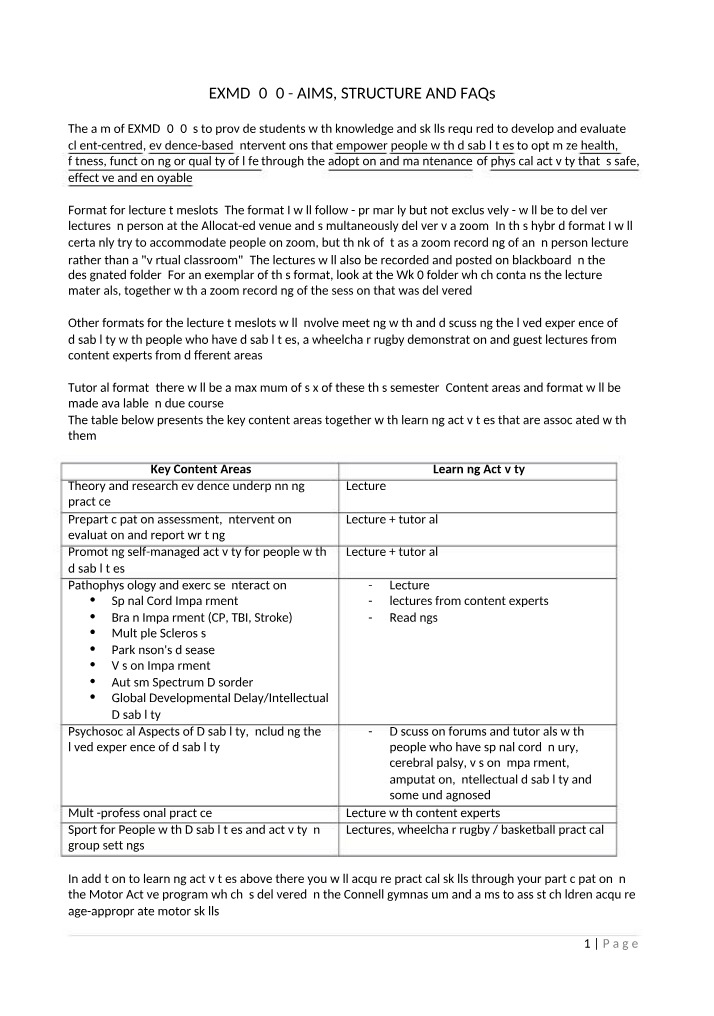 Course Aims and Objectives for EXMD3070