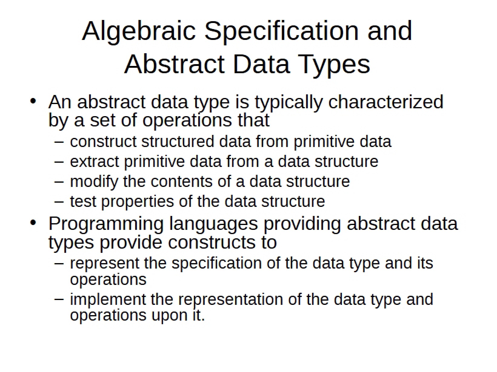 Specifications in Algebra
