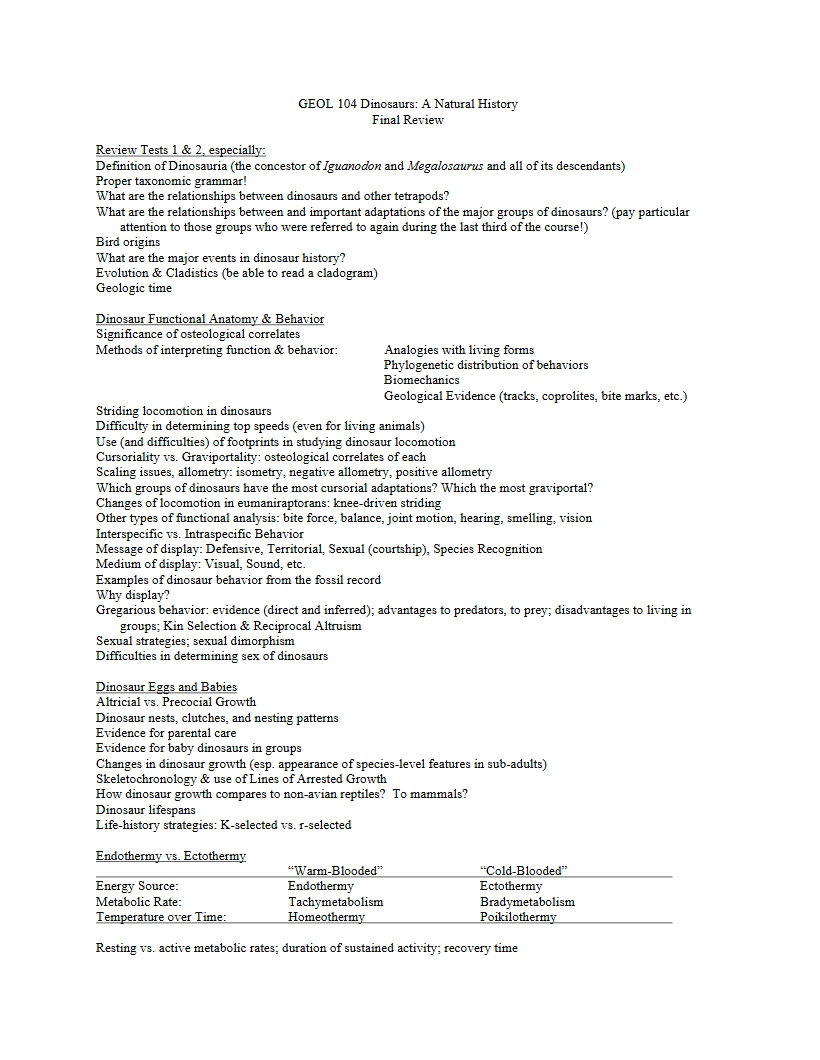 Study Material for Final