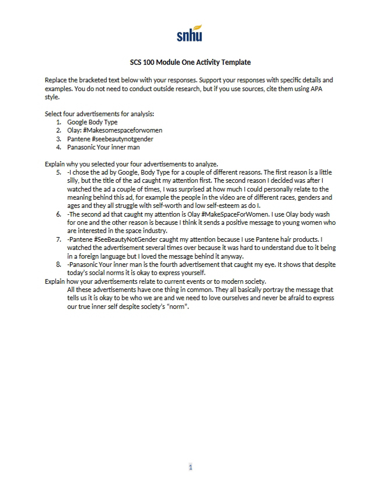 Template for the First Module Activity