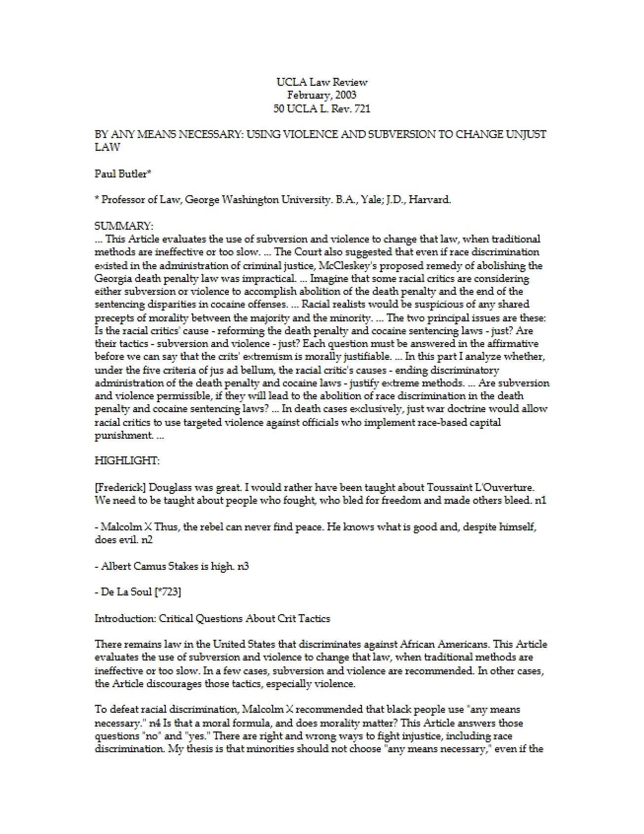 Changing Unjust Laws via Subversion and Violence