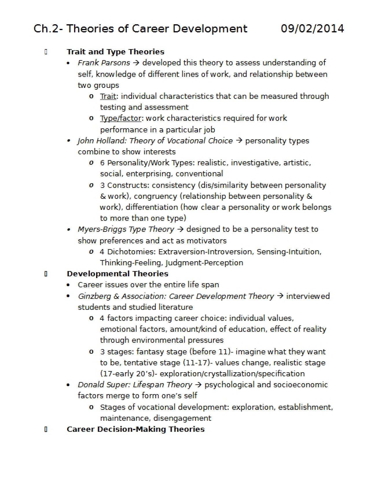Career Techniques and Interventions Chapter Two Notes