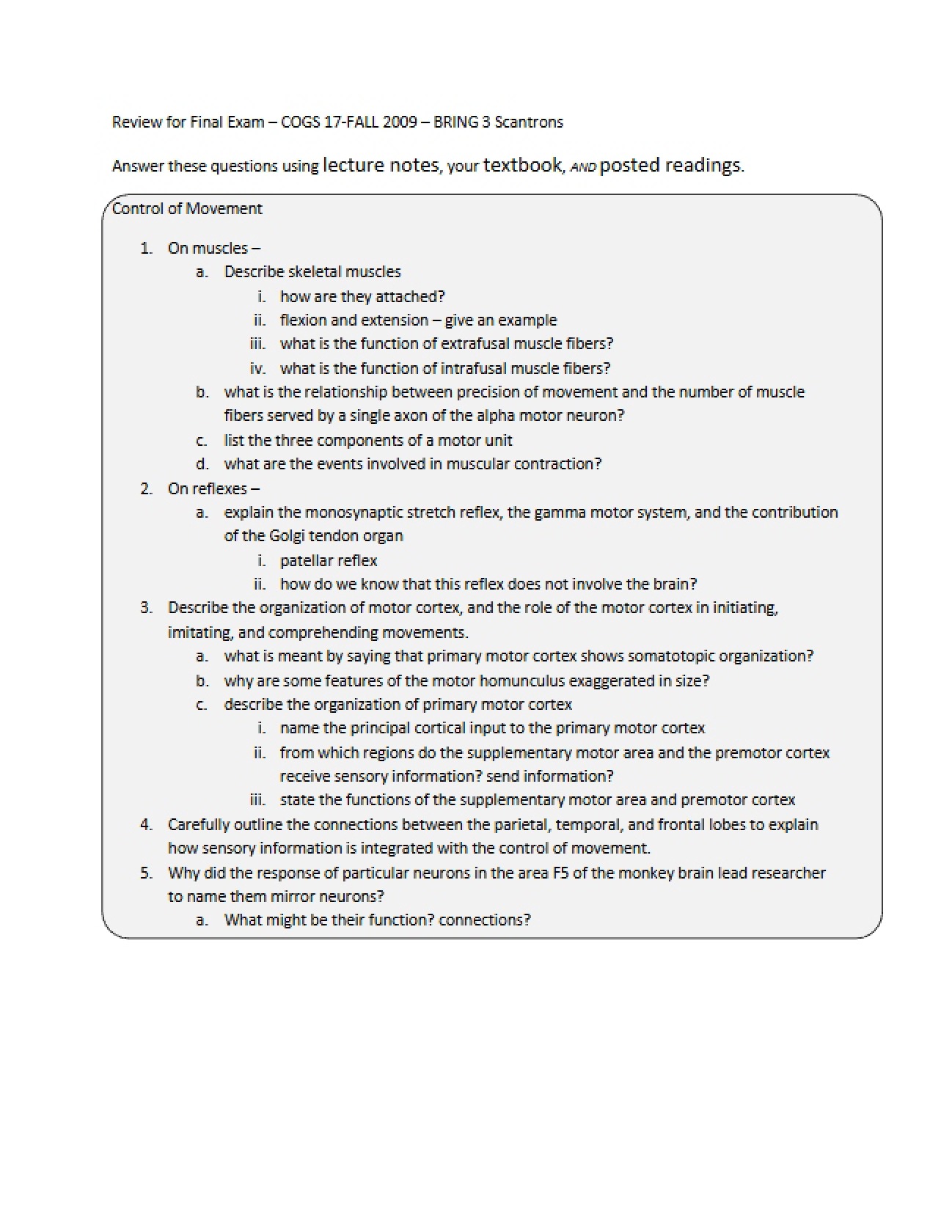 Final Examination Comprehensive Review