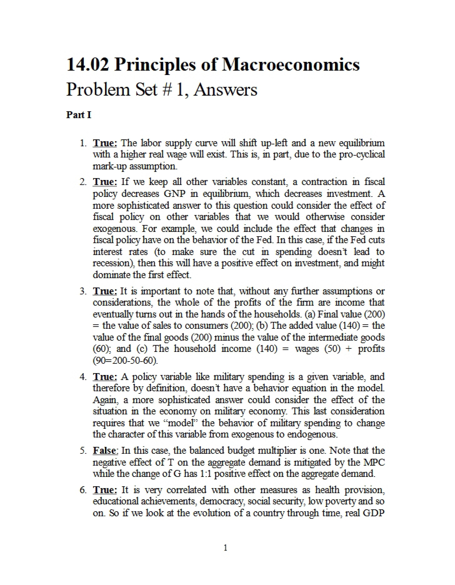 Answer Key Problem Set 1