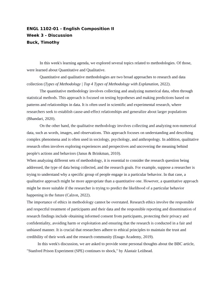 Quantitative and Qualitative Methodologies