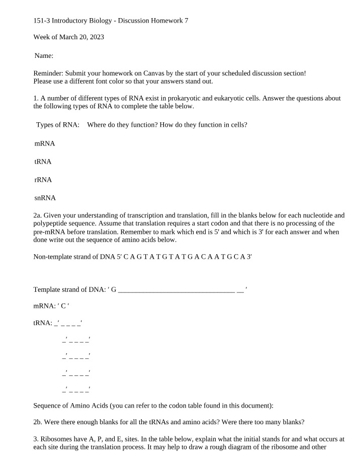 ZOOLOGY 151 - Discussion Homework 7