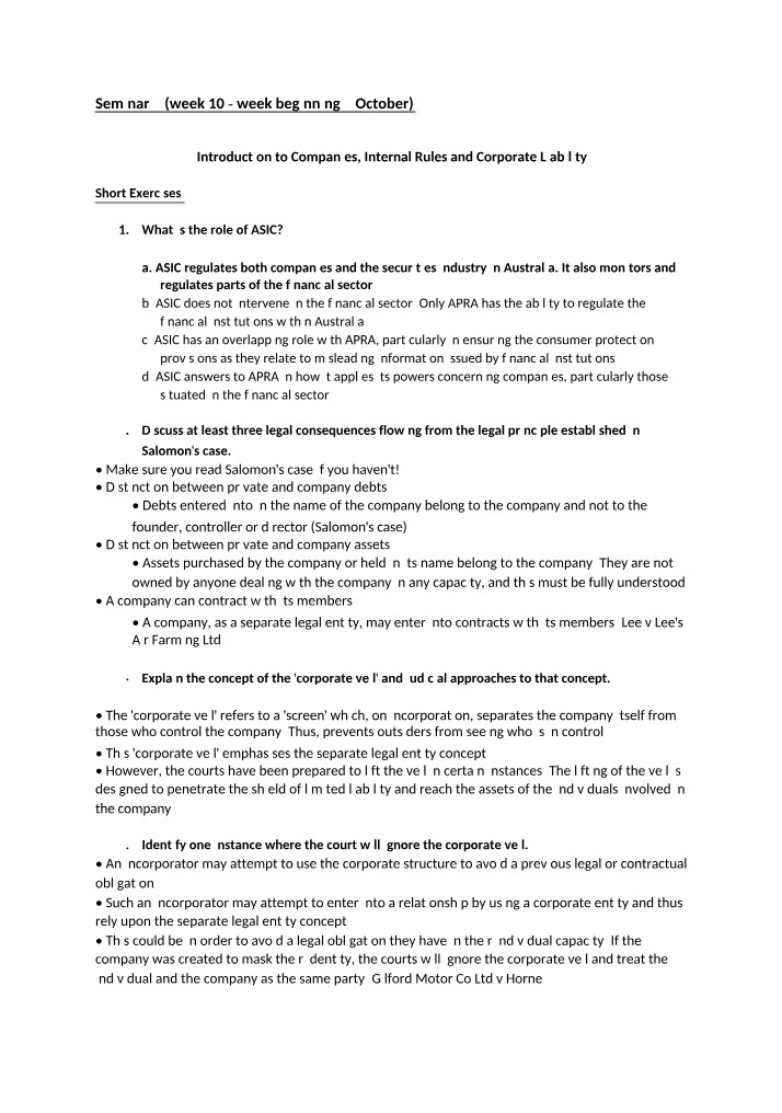 Introduction to Companies - Internal Rules and Corporate Liability