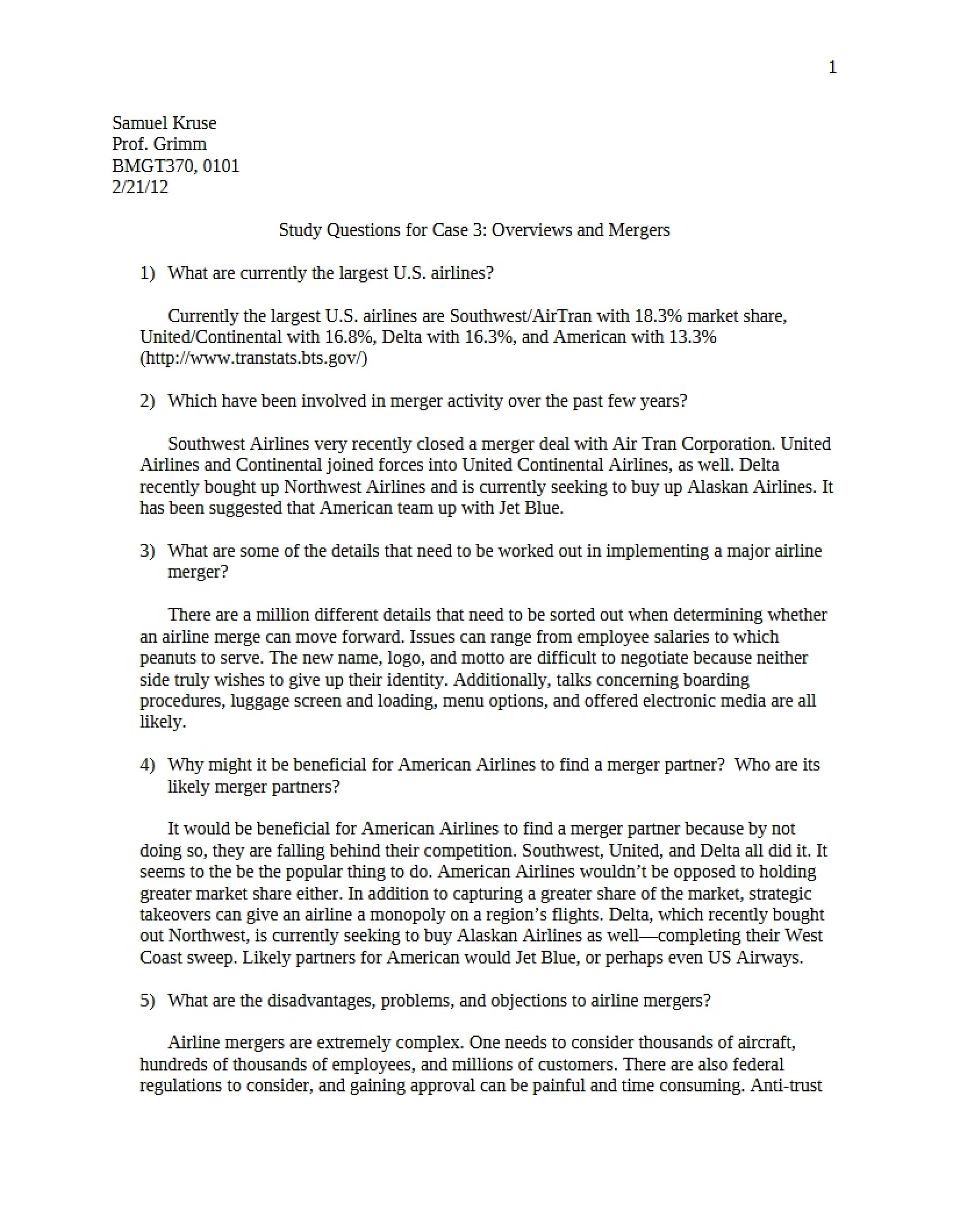 Case 3 Study Questions Overviews and Mergers