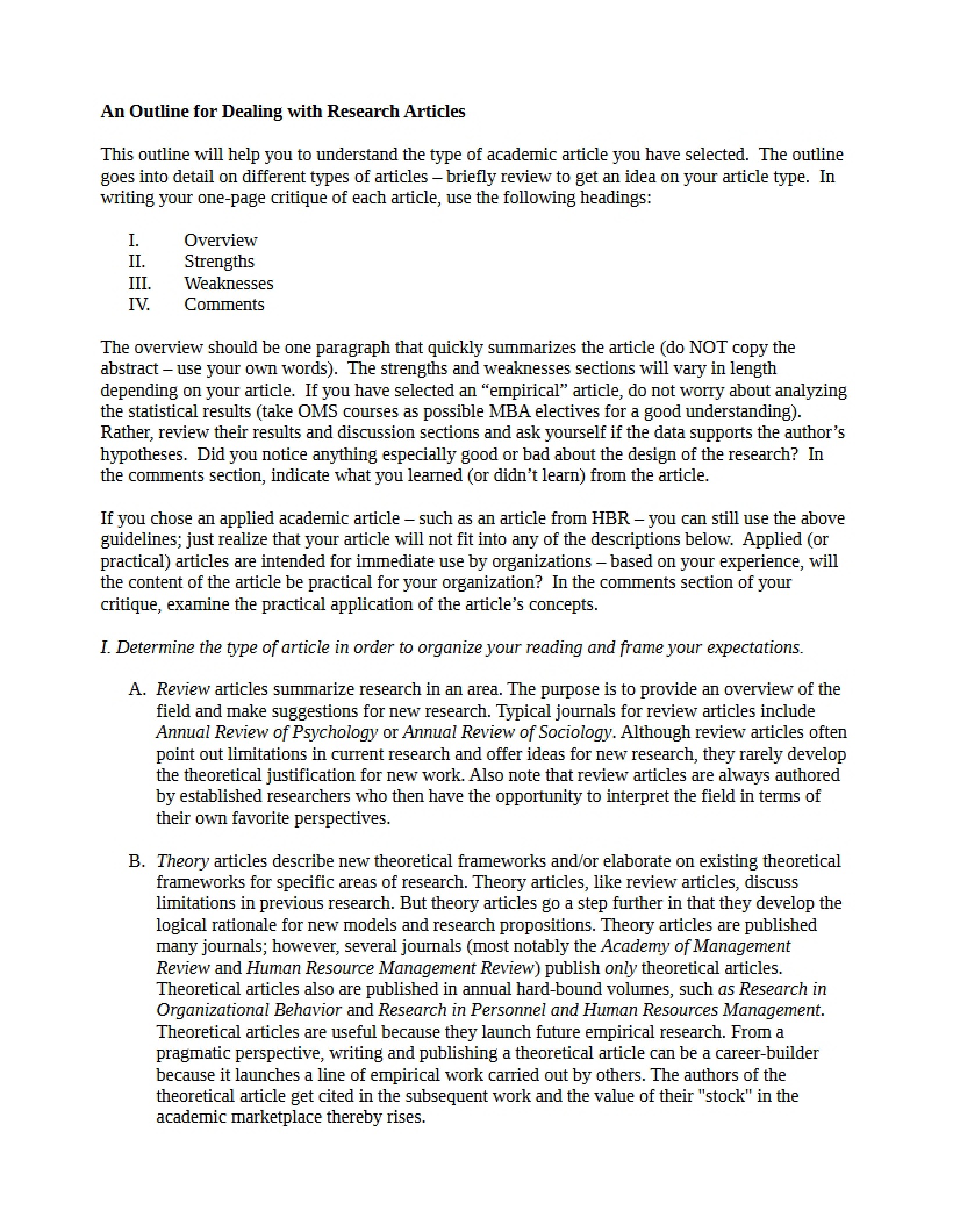 Research Article Analysis Outline