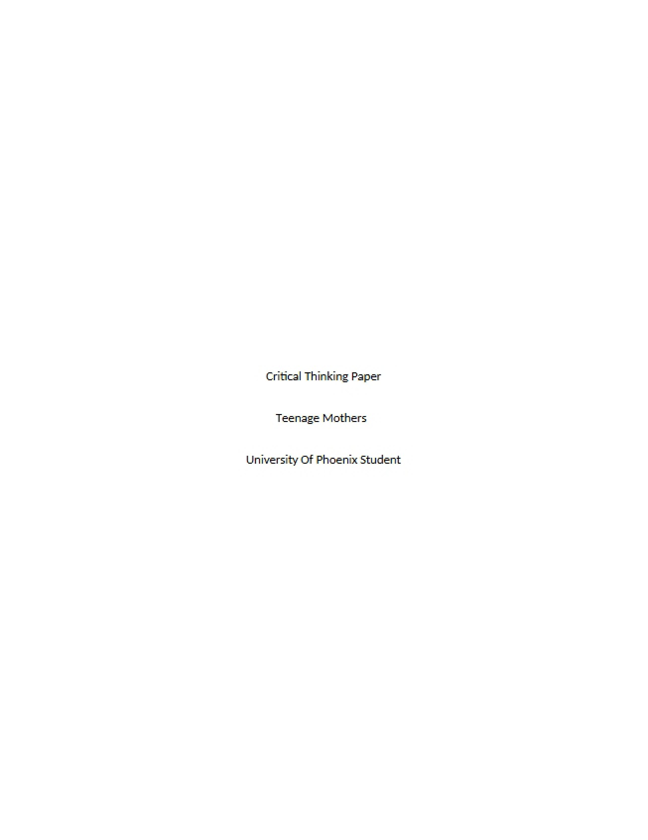 Paper on Critical Thinking