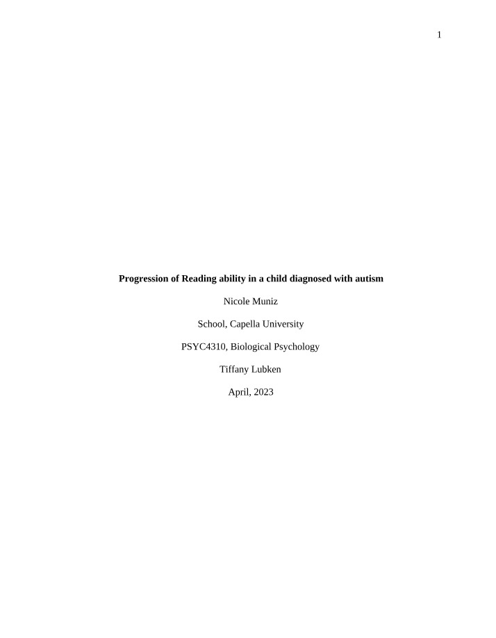 Research on Reading Ability Progression in a Child with Autism