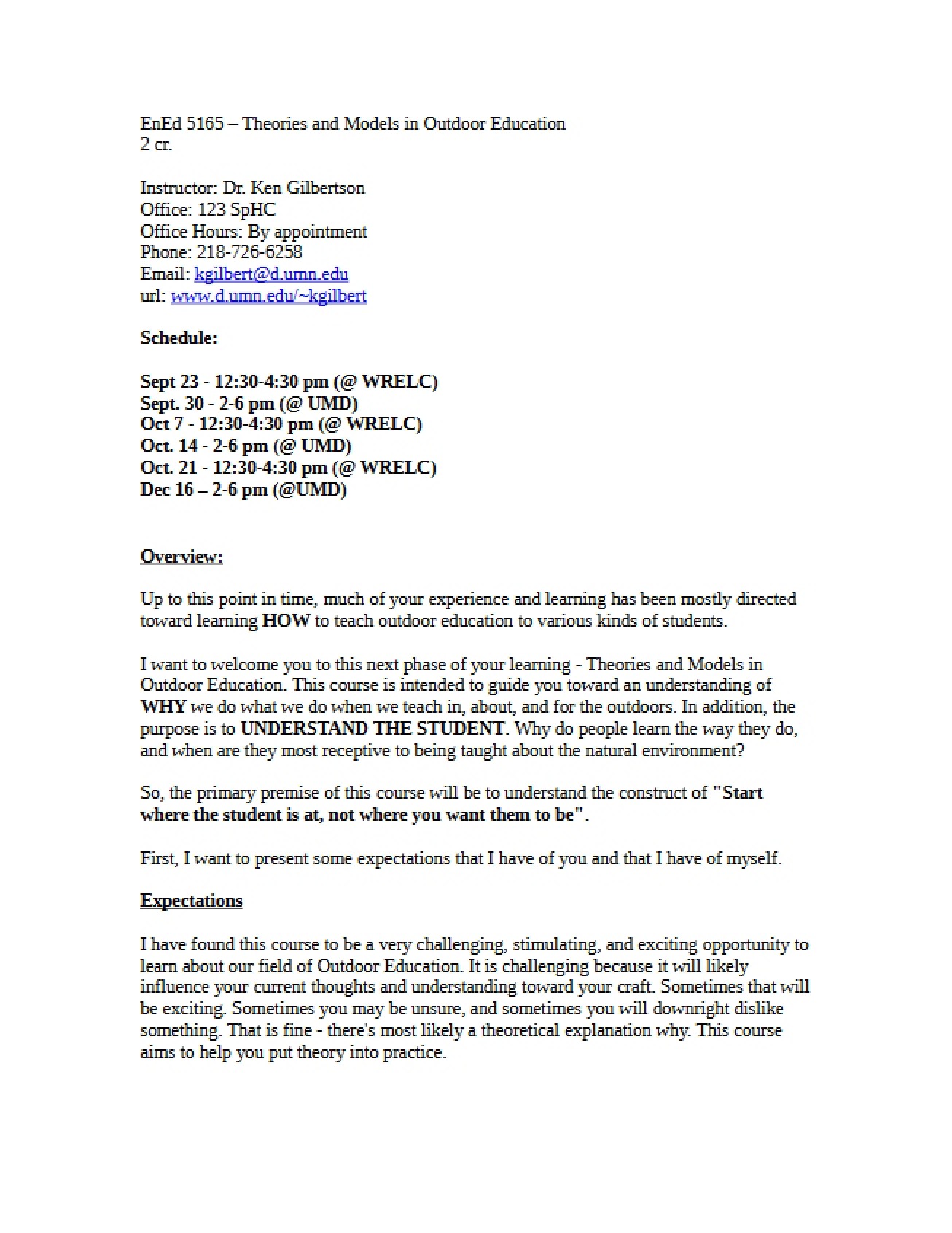 Outdoor Education Theories Syllabus