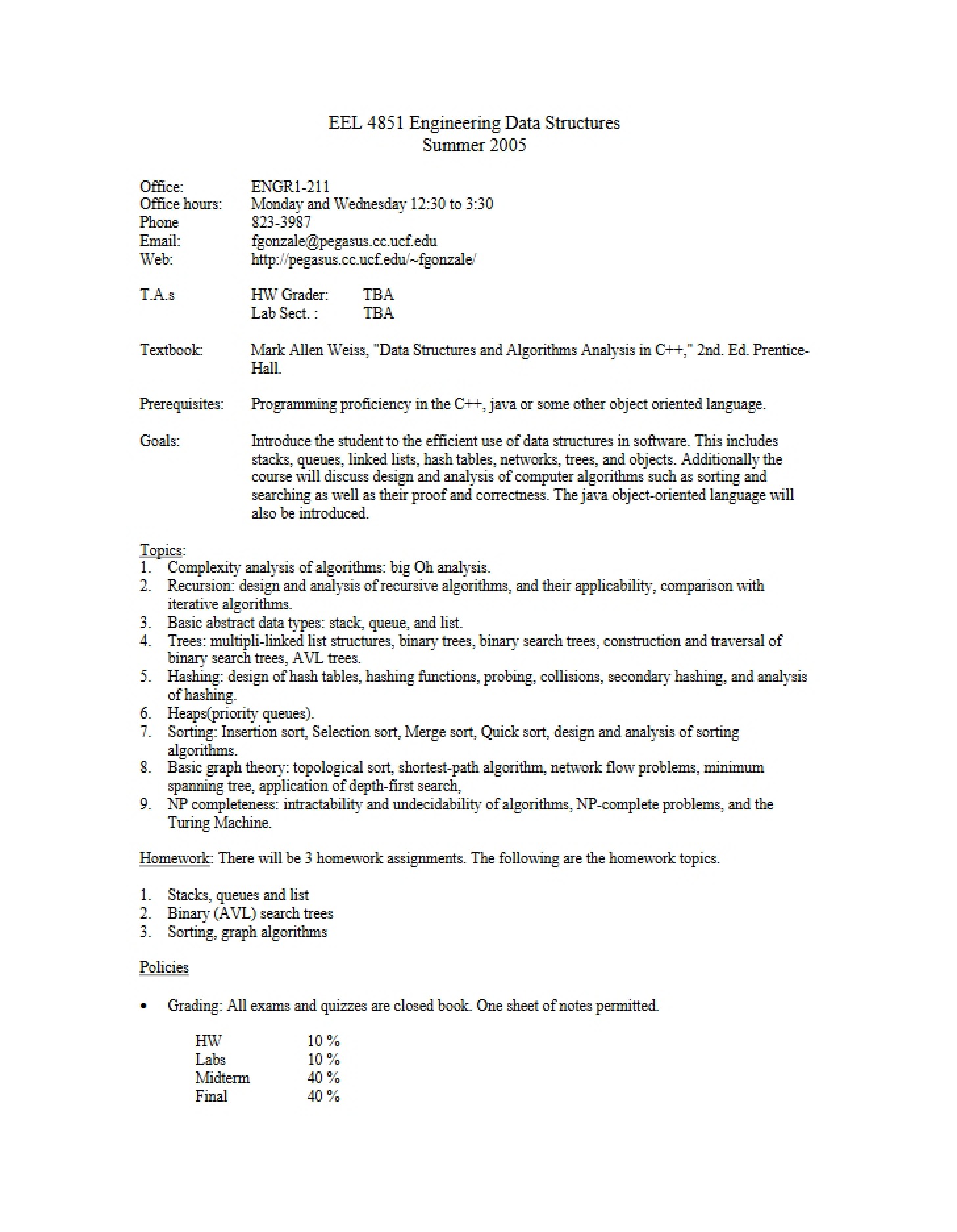Syllabus (EEL 4851)