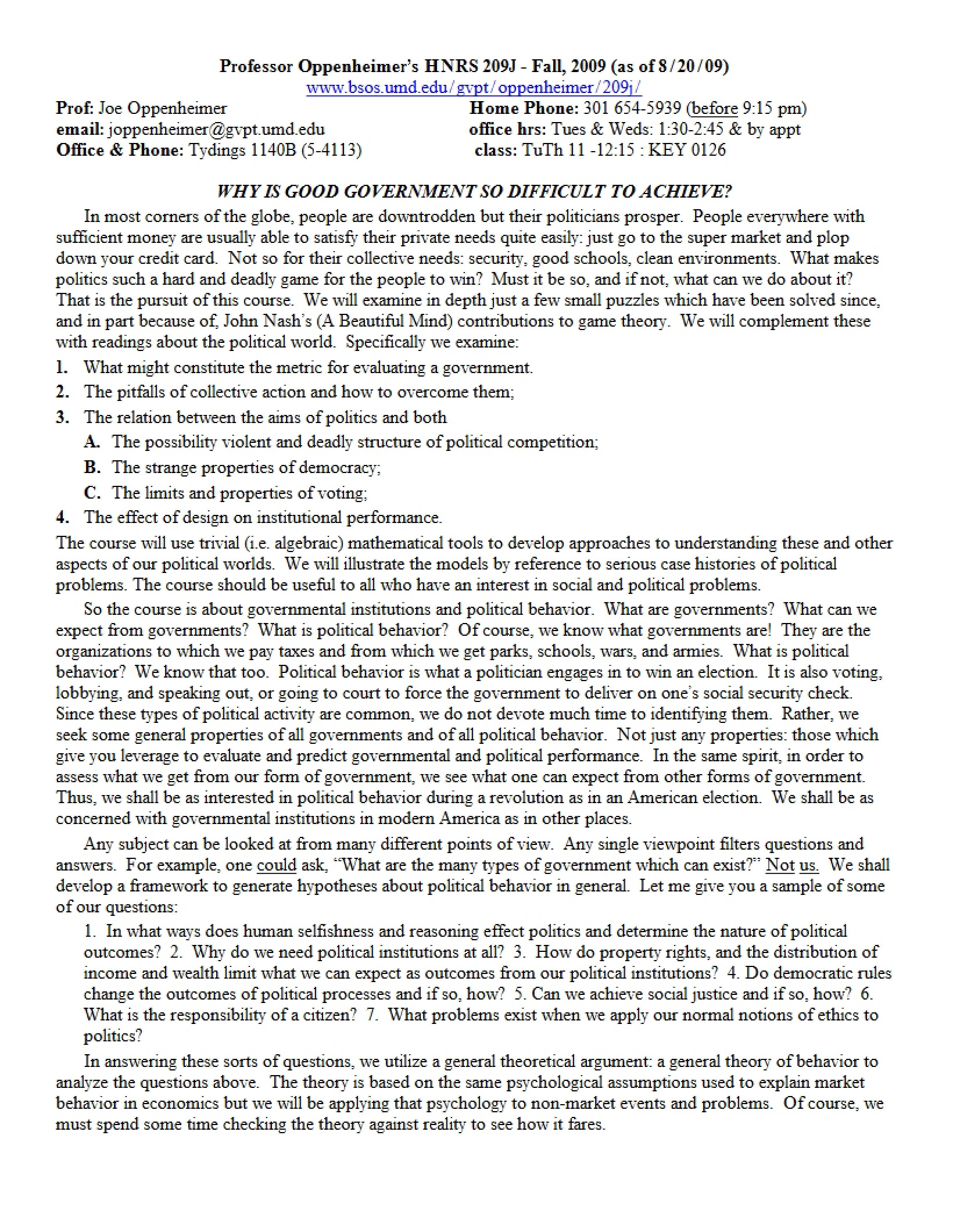 Good Government Syllabus