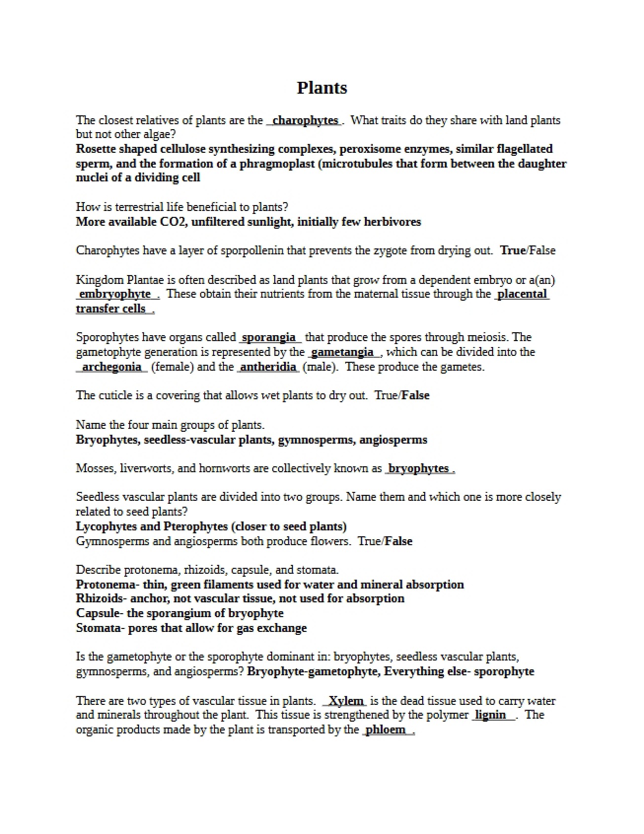 Eighth Worksheet for Biology I Principles