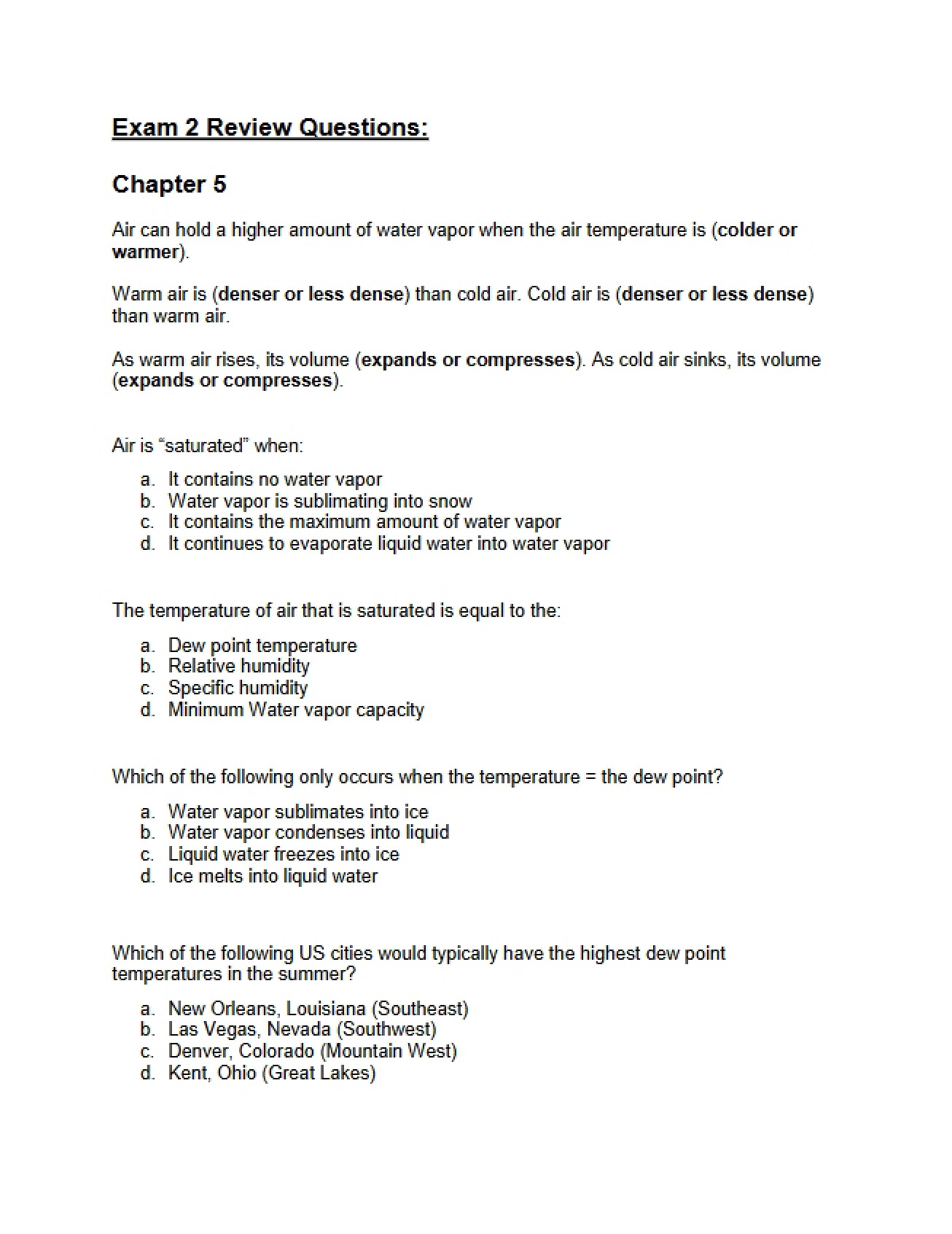Physical Geography Exam 2