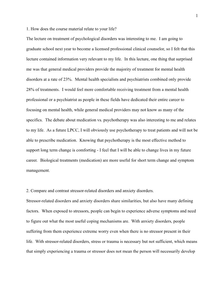 Treatment of Psychological Disorders