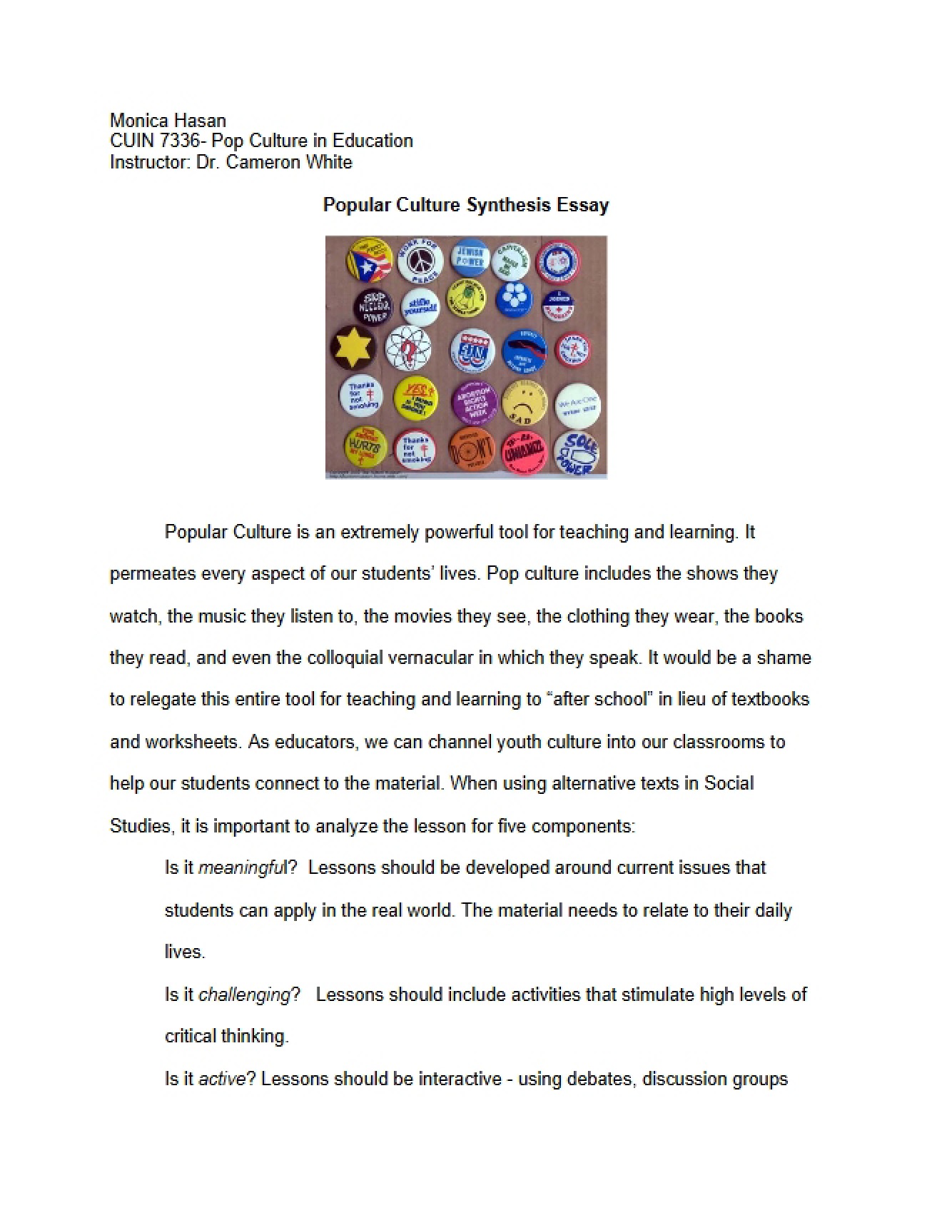 Pop Culture Ed Notes