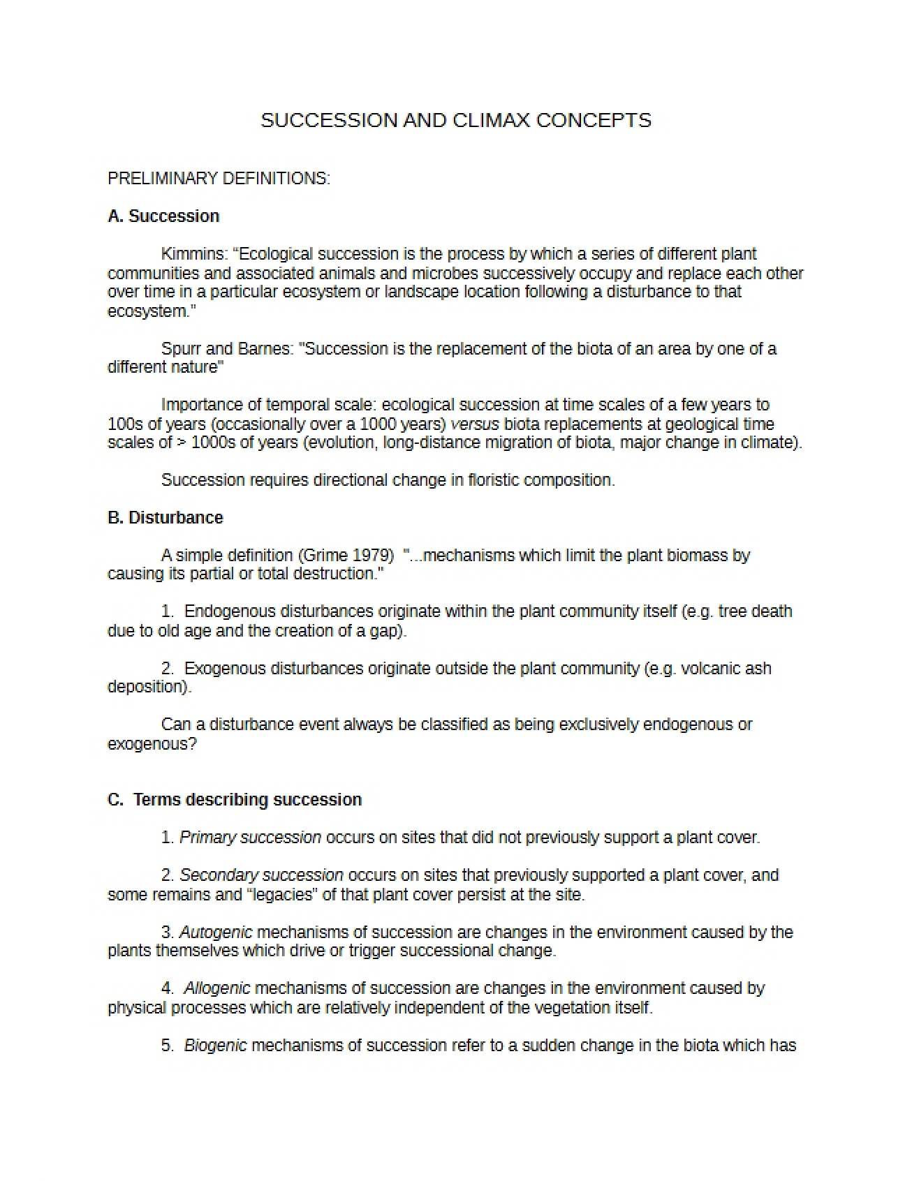 Look at Succession and Climax Concepts