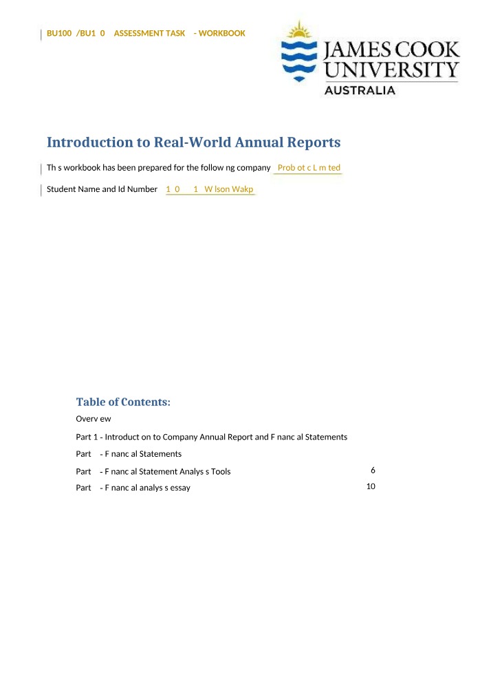 Workbook for Introduction to Real-World Annual Reports & Financial Statements