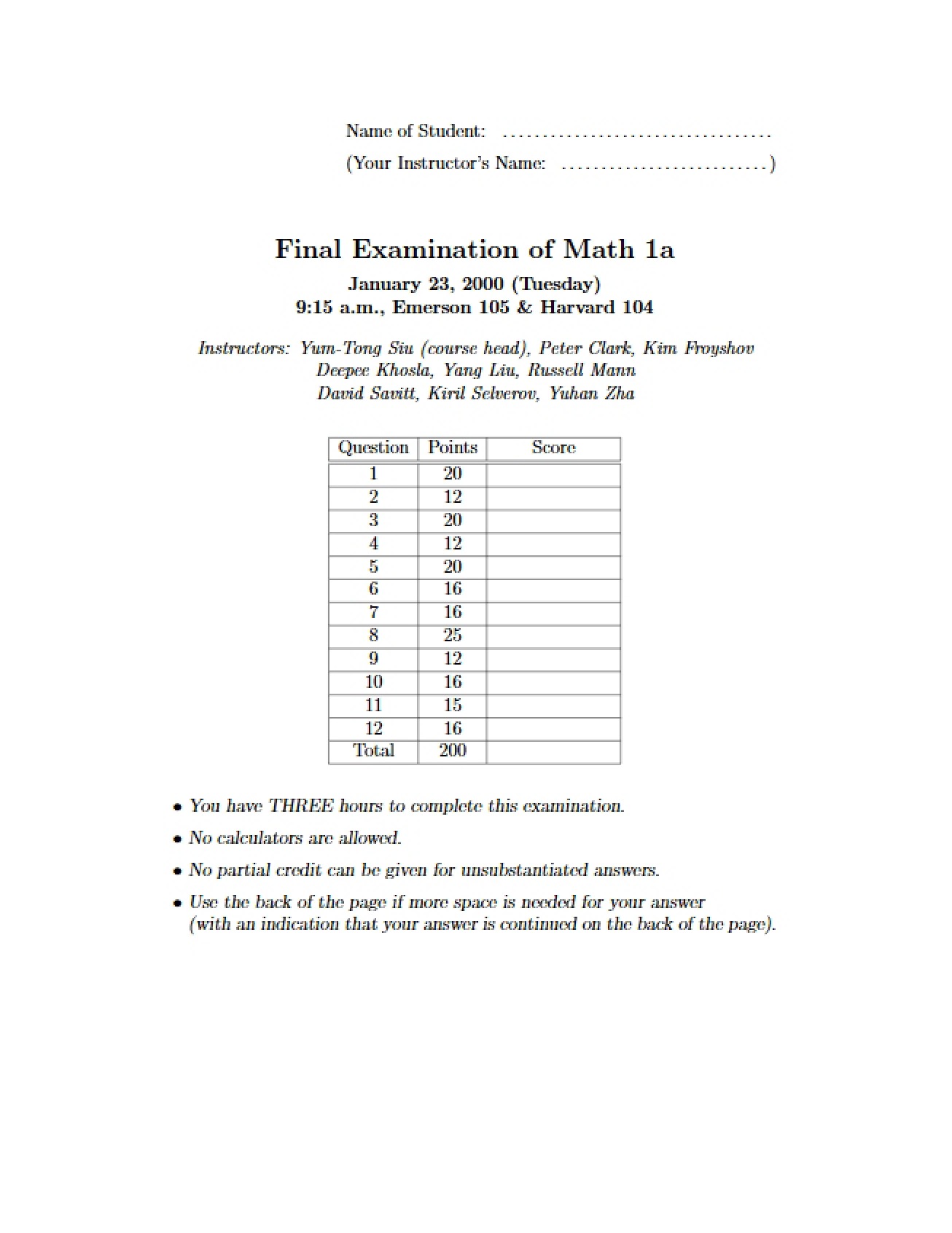 Calculus Final Assessment