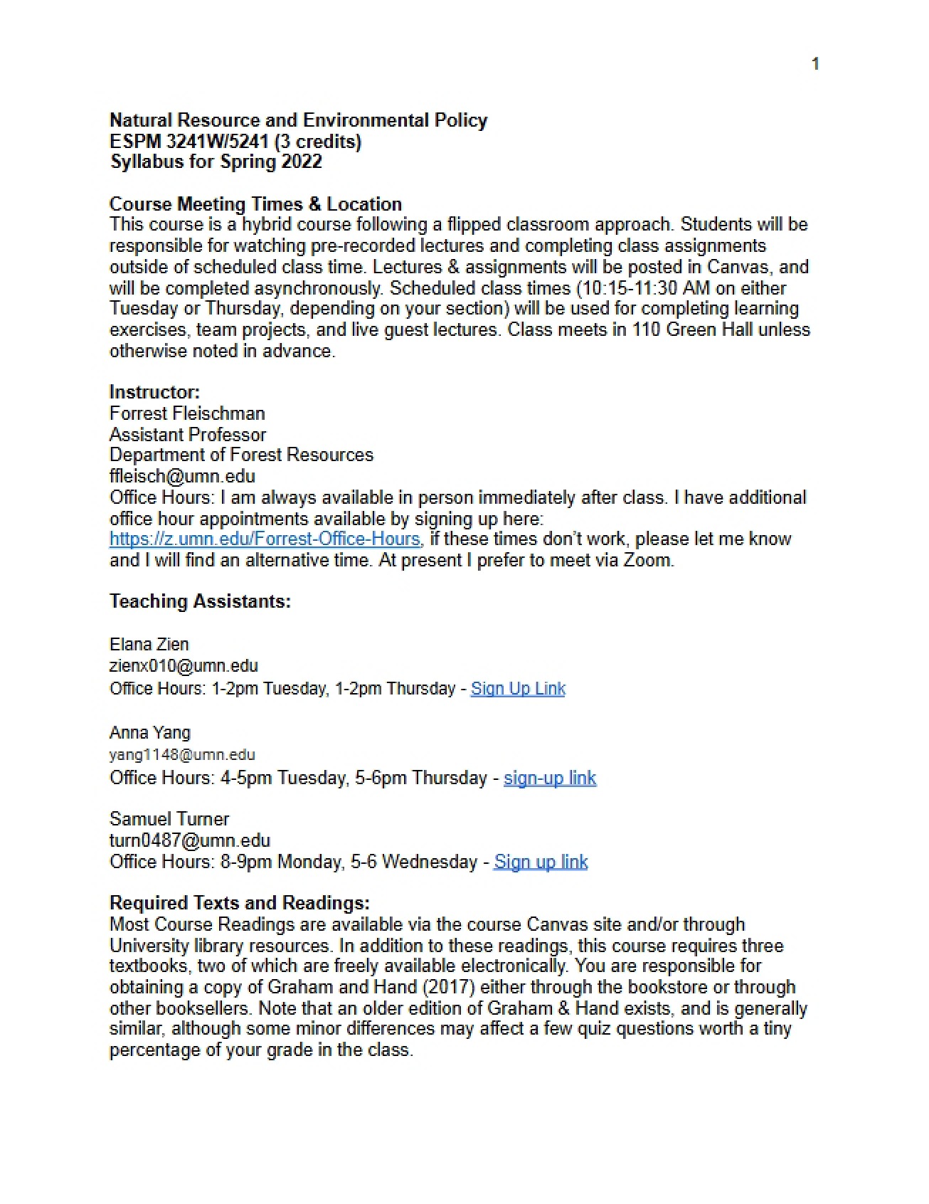 Natural Resource Policy Syllabus