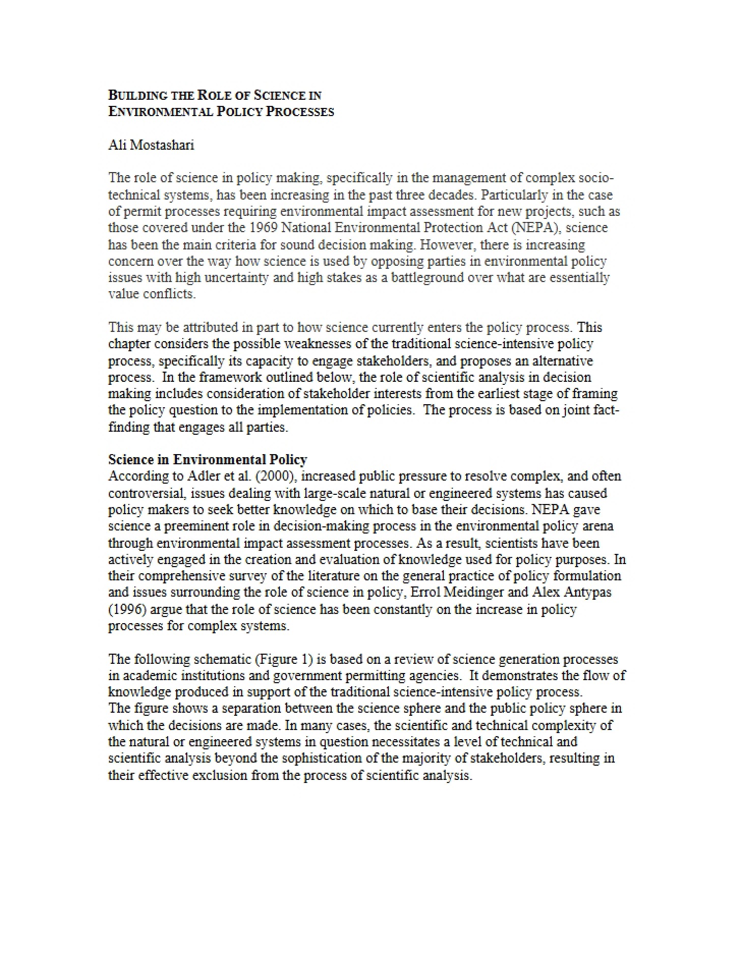 Environmental Policy Building the Role of Science