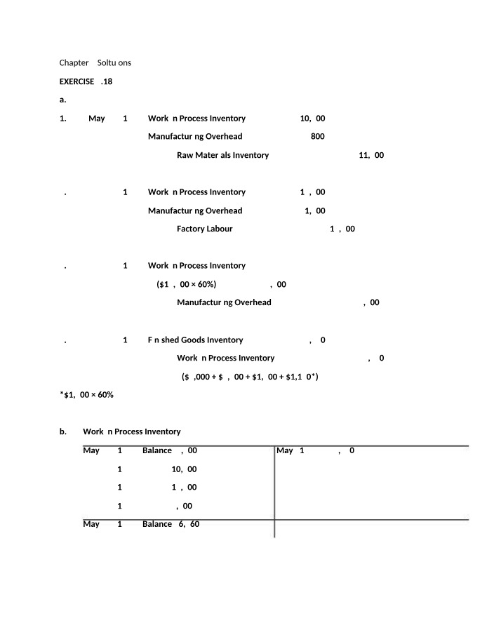Exercises and Solutions for Job Cost Sheets and Manufacturing Overhead
