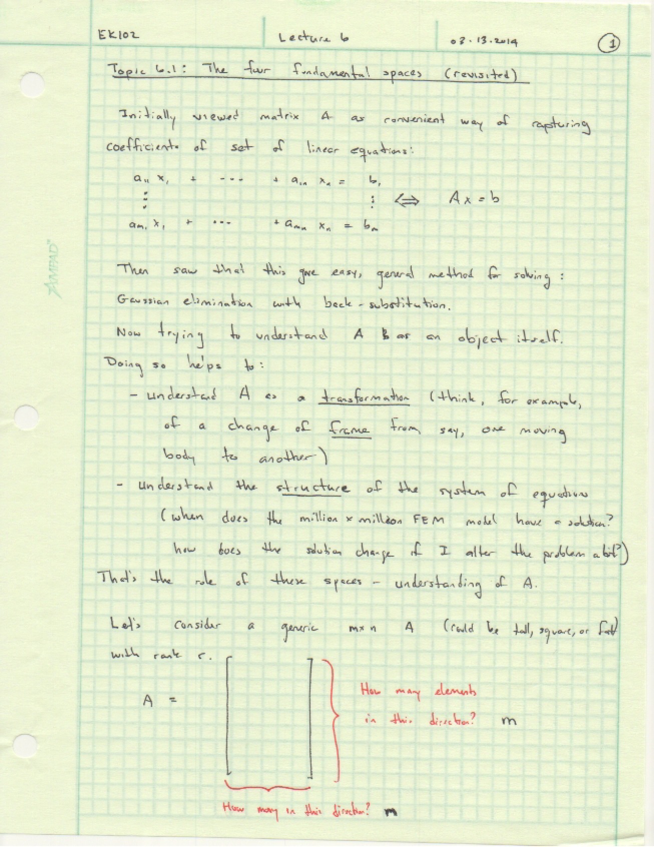 Linear Algebra Lecture Six