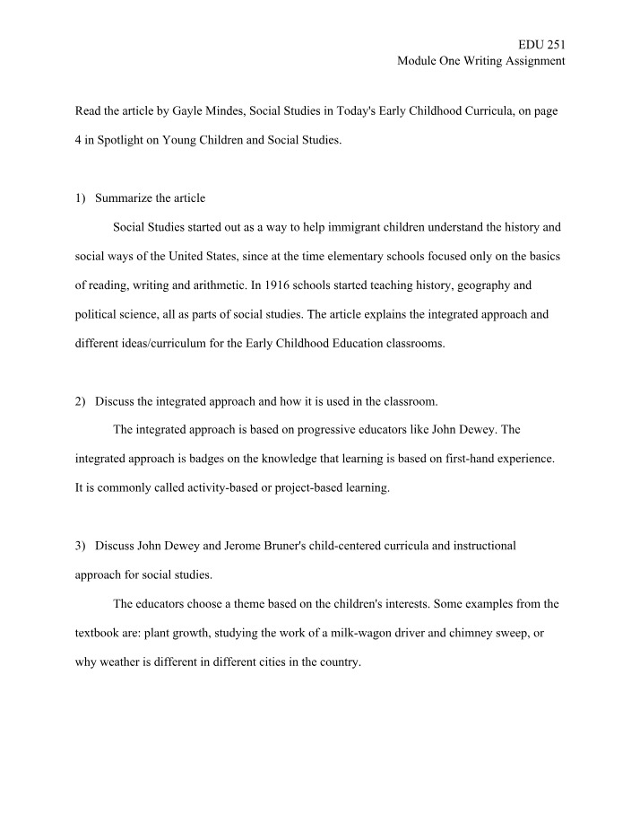 Writing Assignment for Module One