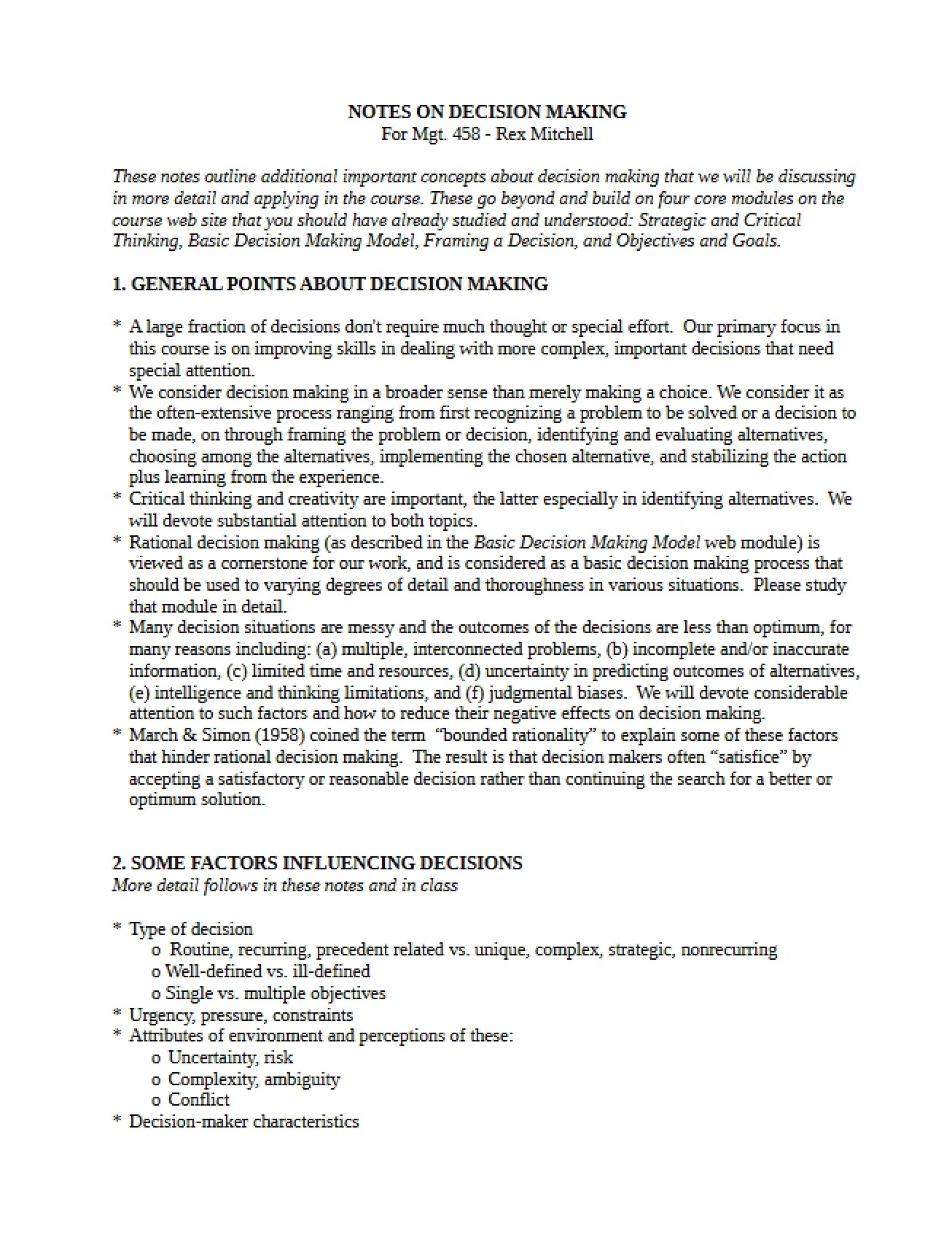 Decision Making Notes