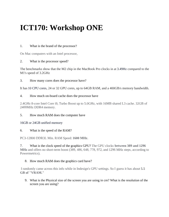 Workshop 1 for ICT170